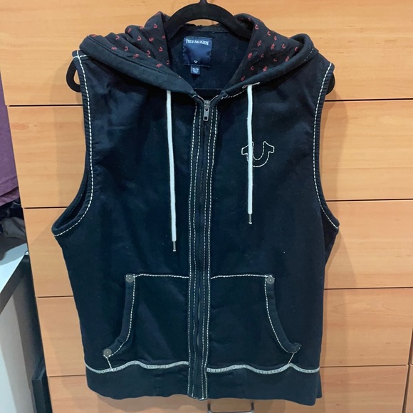 True Religion Jackets & Coats True Religion Black Sleeveless Mens Zip Up Hoodie Poshmark